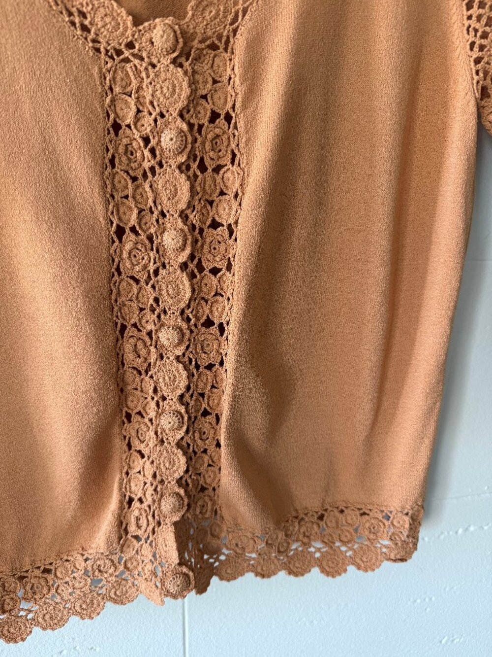Anne Klein | Crochet Boho Short Sleeve Cardigan | Small - Picture 4 of 9